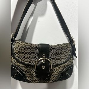 AUTHENTIC COACH SOHO BLACK LEATHER AND CANVAS HANDBAG PURSE